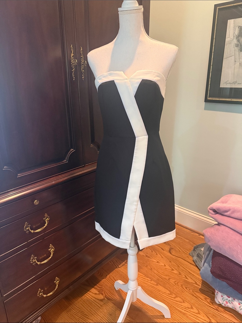 DO+BE Black Strapless Mini Dress with White Trim